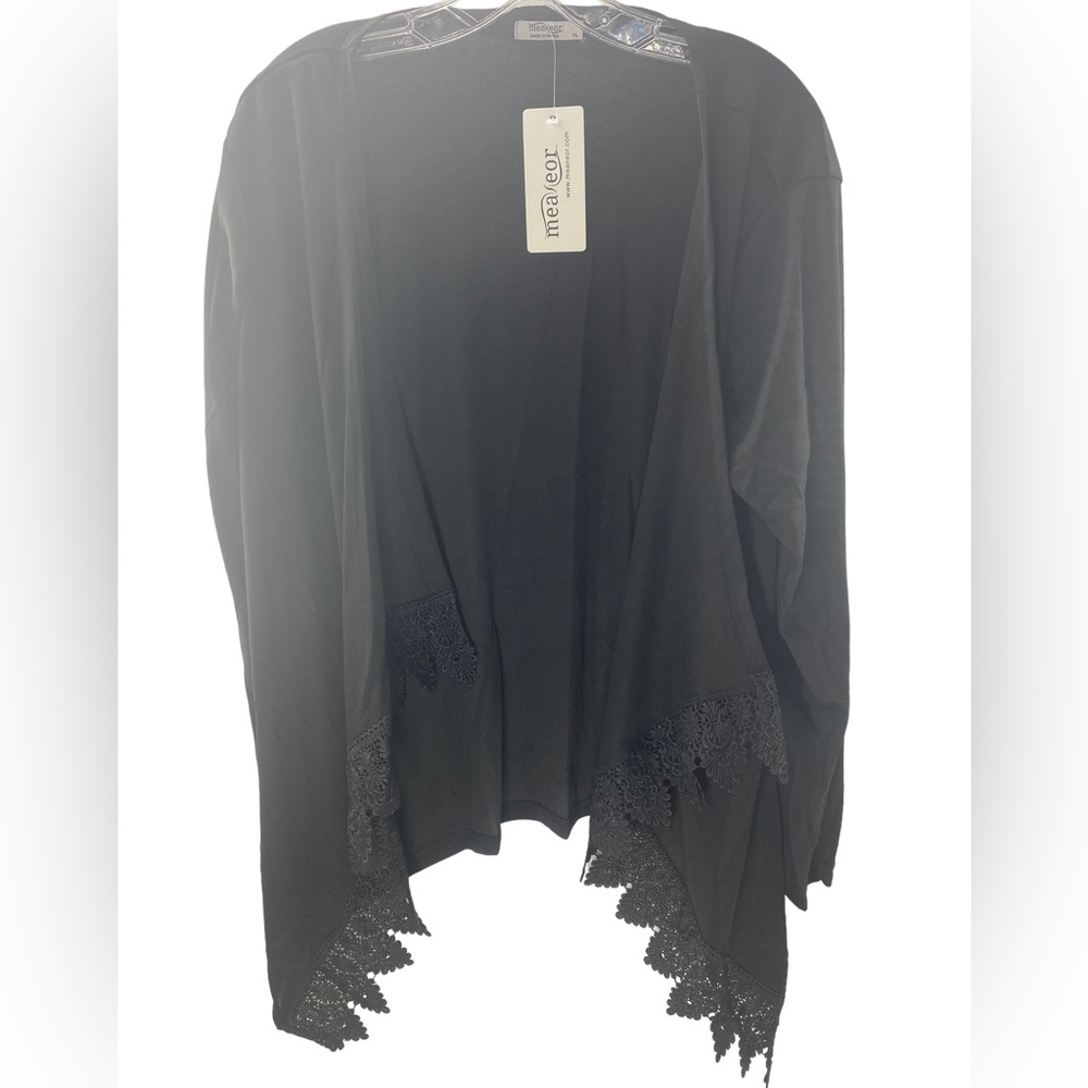 NWT Women casual long sleeve asymmetrical hem open front lace cardigan sweater